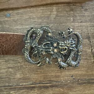 Vintage Brave Dragon Belt Buckle Leather Belt size 32